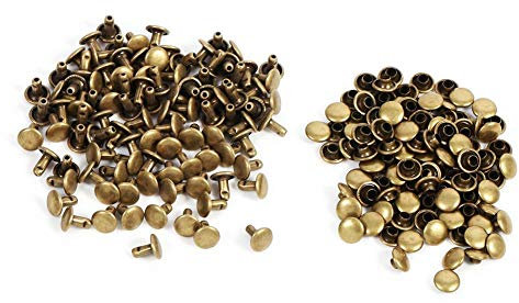 Leder Nieten, Packung mit 100 Stück Set Doppelkappe Rivet Metall Leder Craft Reparaturen Stud Spike Dekoration 8 x 8 mm(Bleu Antique)