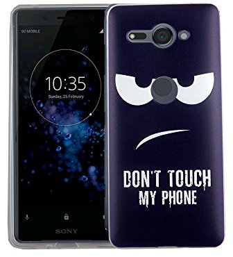 König Design Handyhülle kompatibel mit Sony Xperia XZ2 Compact Silikon Case Hülle Sturzsichere Back-Cover Handyhülle - Don't Touch My Phone Weiß Dunkelblau