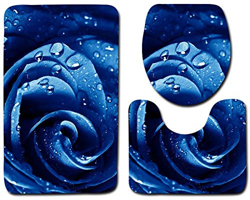 L&KW Set 3Tlg Badematten,Rechteck Badvorleger50*80CM Badteppich Badgarnitur Matte Badvorleger WC-Deckelbezug Toilettendeckel Set 3Tlg Bathroom Rug Mat Weich Duschmatte Mit