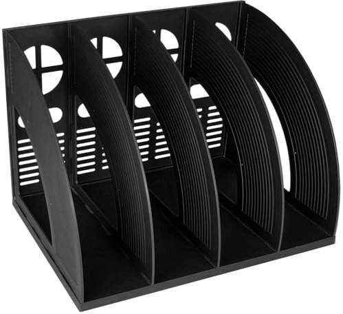 Desk File Organiser,SAYEEC Sturdy Desktop 4 Section Magazine Plastic Holders Frames File Dividers Document Cabinet Rack Display and Storage Organiser Box(Black)