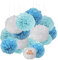 Seidenpapier Pompons,XCOZU 15 Stück Bunt Papier Pompoms für Hochzeit Deko,Seidenpapier Pompom für Geburtstagsfeier Deko Pom Poms,Weiß und Blau Pon Pons