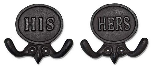 Wallcharmers Set of 2 His and Hers Towel Hooks for Bathrooms, Mr & Mrs. Farmhouse and Rustic Bathroom Hooks for Towels, Bronze