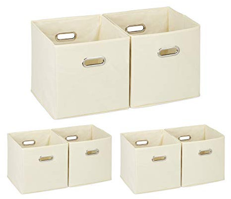 6 x Aufbewahrungsbox, Regalkorb ohne Deckel, Faltkiste mit Griff, Regalbox faltbar, Stoffbox quadratisch, 30 cm, beige