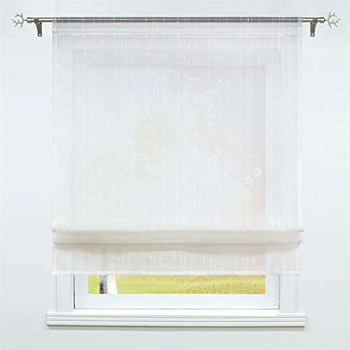 SCHOAL Raffrollo Küche Raffgardine mit Tunnelzug Bändchenrollo Weiß Leinen Gardinen Modern Vorhänge BxH 80x155cm 1 Stück
