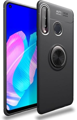 NALIA Ring Handyhülle kompatibel mit Huawei P40 lite E Hülle, Silikon Cover mit 360-Grad Finger-Halter für magnetische KFZ-Halterung, Schutzhülle Phone Case Handy-Tasche Etui Bumper, Farbe:Schwarz