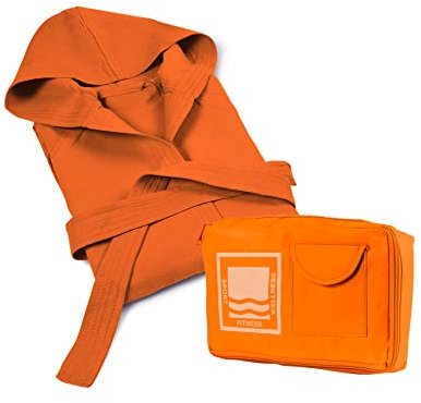 Banzaii Accappatoio in 100% Microfibra con Cappuccio – Accappatoio Uomo e Donna con Borsa Resistente e Salvaspazio - Taglia XL Arancio