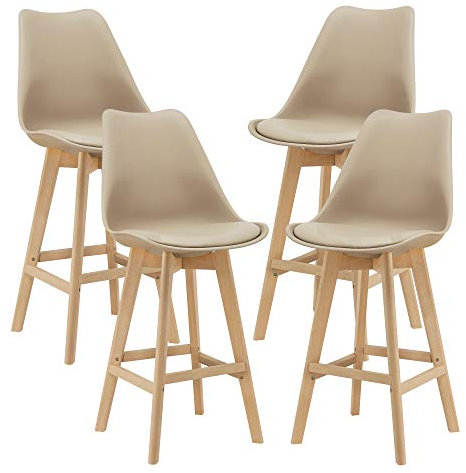 [en.casa] Barhocker 4er Set Barstuhl mit Rückenlehne Bistrohocker Set 4 Teilig Tresenhocker auf Buche-Gestell Beige