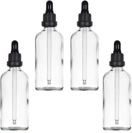 YIZHAO Flacon Compte Gouttes 100ml, Transparent Flacon Huile Essentielle Vide avec Pipette Verre, pour Huile Essentielle, Aromathérapie, Laboratoire, Massage, Cosmétique, Voyage - 4 Pcs