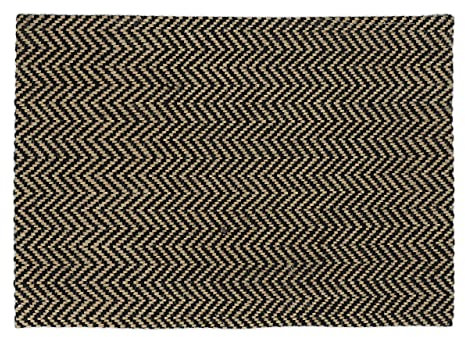 Relaxdays Fußmatte Jute, 60 x 40 cm, Fußabtreter mit Muster, Juteteppich Eingangsbereich innen, Türmatte, Natur/schwarz