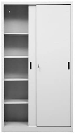 Schrank & Stuhl Büroschrank Big ONE mit Aufsatzschrank | Schiebetürenschrank | Aktenschrank mit 4 höhenverstellbaren Fachböden, 195x120x45 cm, Grau