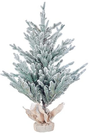 Beliani Künstlicher Weihnachtsbaum mit Schnee bestreut im Jutesack 90 cm grün Ringrose