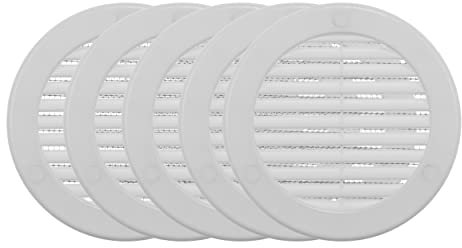 Vent Systems Lot de 5 housses d'aération rondes de 10,2 cm - Grille d'aération - Moustiquaire intégrée - Aérations de climatisation pour salle de bain, bureau, cuisine - Blanc - 10,2 cm
