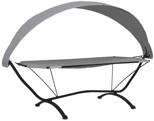 vidaXL Hängematte mit Dach Hängeschaukel Gartenliege Hängesessel Sonnenliege Hängemattengestell Stabhängematte Grau Stahl Oxford-Gewebe