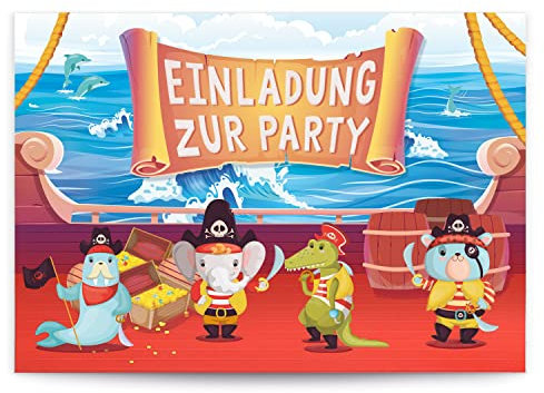 Magicat Premium Einladungskarten Kindergeburtstag Schatzsuche I 6 Stück I Coole Einladungskarte zur Piraten Party, Geburtstag, Halloween, Karneval I für Mädchen und Jungen I 350 gsm I A6 Format