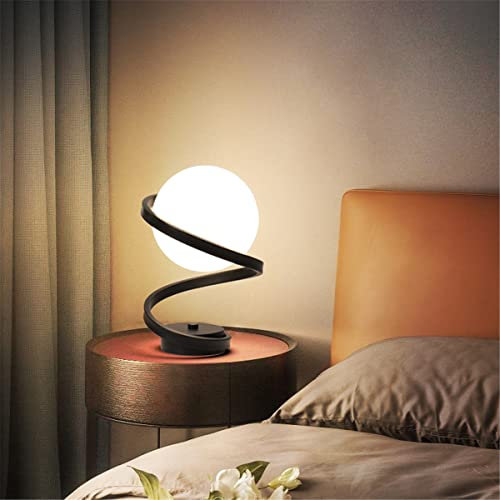 HKLY 9W LED Tischlampe aus Glas, Moderne Nachttischlampe mit Glaskugel Lampenschirm 3000K warmweiß Schreibtischlampe Wohnzimmerlampe Schlafzimmer Metall Tischleuchte Nachtlicht (Black)