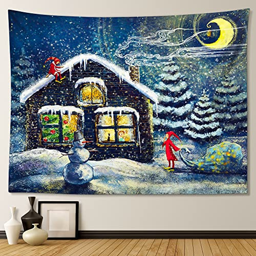 JOTOM Weihnachts-Wandteppich, Wandbehang, Decke, Wandteppiche, Weihnachtsgeschenke, Weihnachtsdekoration, Weihnachtsbaum, Winterwandkunst für Wohnzimmer, Dekoration, 150x130 cm (Weihnachtsbaumhaus)