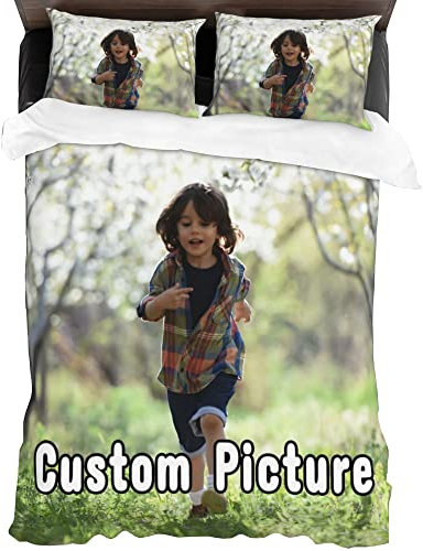 GZYZXP Personalisierter Bettbezug, individuelles Bettwäsche-Set mit Gedenkfotos, personalisiertes Foto-Text-Bettwäsche-Set für Familie, Paare, Baby, Geburtstag, Freundschaft, Jahrestag(135×200cm)