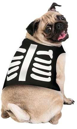 FIESTAS GUIRCA | Skelettkostüm für Haustiere (M/Hund) - Tunika für Hunde - Halloween- und Karnevalskostüme für Haustiere - Ideal für Skelettkostümpartys - Schwarz und Weiß