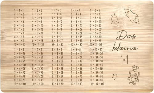 Tassenbrennerei Frühstücksbrettchen - Das kleine 1x1 - Echtholz Made in Germany - Geschenk zur Einschulung, Schulanfang (Jungen)