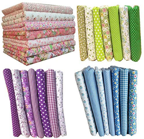 7 Stück Stoffe zum Nähen,DIY Stoffreste Baumwolle,Baumwollstoff Patchwork Stoffpaket für Kleidung, Bettwäsche, Vorhänge, Puppen, Handtaschen (Pink+Grün+Lila+Blau, 50 * 50cm)
