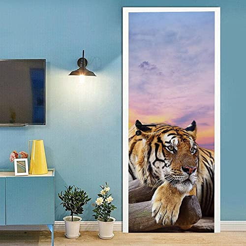 3D Türtapete Selbstklebend Türposter - Tier Tiger 90 X 200 Cm - Türaufkleber Türfototapeten Türfolie - Kinderzimmer Küche Wohnzimmer Schlafzimmer Arbeitszimmer Bürotür Fotos - Türwandaufkleber