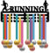 CREATCABIN Lauf-Medaillenaufhänger Medaillenhalter Rack Sport Metall Aufhängen Auszeichnungen Eisen Kleine Halterung Dekor Auszeichnungen Für Wand Zuhause Abzeichen Rennläufer Marathon Schwarz 29x13cm