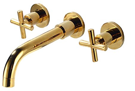 Robinet de salle de bain mural doré,Robinet de lavabo mural à trois trous,Mélangeur de lavabo mural,Or,Split Efficency