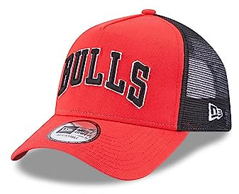 New Era Chicago Bulls NBA Team Script Red Black A-Frame Adjustable Trucker Cap - One-Size