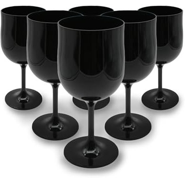 DOJA Barcelona | Copas Policarbonato Negras 300ml | Pack 6 | Copas de Vino | 170,3x78x3mm | Copas Plastico de Policarbonato | Copas Plastico Duro Reutilizable | para Vino, Copas Vino, Sidra…