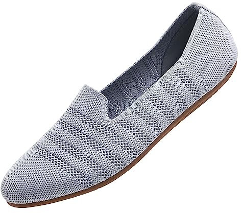 Puxowe Damen Ballerina Slip On Stricken Kleid Flache Schuhe Runde Zehe Ballerina Walking Pumps Schuhe für Frauen Bequem Elegant 40 EU Light Gray