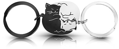 Ouligay Porte-clés assorti en acier inoxydable pour couple - Cadeau de Saint-Valentin pour lui, elle, petit ami, petite amie, épouse, mari, fiancée, meilleur ami, noir, Large