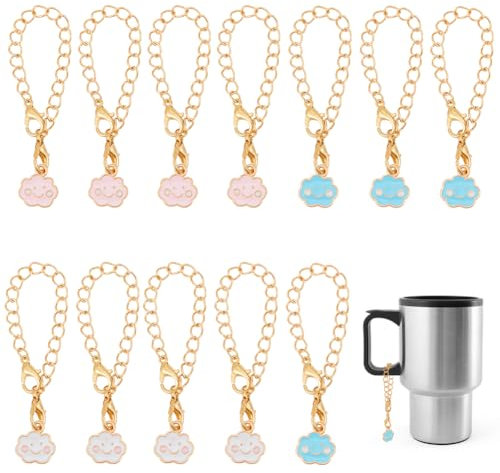 WEBEEDY 12 Sets Wasserflaschen-Anhänger Für Tassen Weingläser Gewöhnliche Tassen Mit Griff, Markierungsanhänger Mit Wolken-Emaille-Charms Für Geburtstagsfeiern Im Büro Und Zu Hause, Golden