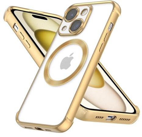 Kaywzo Hülle für iPhone 15,TPU Galvanisierte Transparent Handyhülle Kompatibel mit MagSafe,Vier Ecken Stoßfester Schutzhülle,Dünn Glänzend Silikon Cover Case,Gold