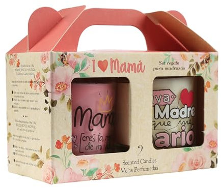H HANSEL HOME Pack de 2 Vela Aromática, Velas en Vaso de Cristal de Cera Vegetal - I Love Mamá Set, Regalos para Madres, Regalo Mamá, Vasos Reutilizables, 8.5x7cm, 2x30h, 2x140g