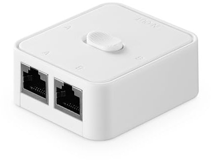 Binardat Conmutador de red Gigabit, selector Ethernet pasivo, entrada/salida a red A o B, conmutador manual bidireccional, no requiere alimentación (blanco)