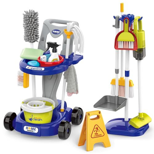 Sotodik Juego de Limpieza para Niños, 29 Piezas Juguete para el Hogar Juego de Simulación con Aspirador de Trabajo, Escoba recogedor, Juego de rol, Carrito de Limpieza, para Niñas Niños de 3-6 Años