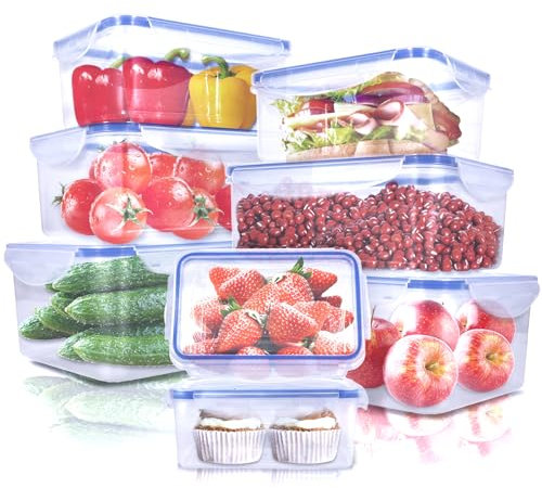 Envases herméticos de plástico para almacenamiento de alimentos (8 envases,8 tapas) Contenedores de alimentos para cocina,para Comida Hermetico,Apto para lavavajillas microondas y congelador - Sin BPA