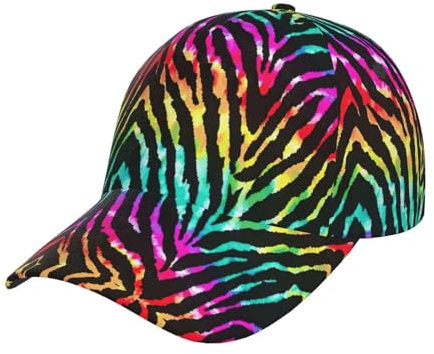 KoNsev Baseballkappe mit Costa-Rica-Flagge, passend für Männer und Frauen, Sportmütze, vielseitig, gewaschen, Papa-Hut mit Pferdeschwanzloch, Buntes Regenbogen-Zebra, One size