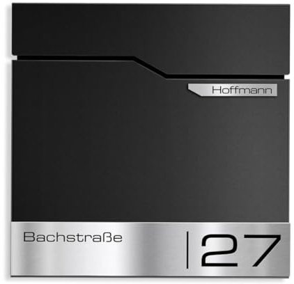 Metzler Design Briefkasten Thobe - inkl. V2A Edelstahl-Namensschild - Wandbriefkasten in Tiefschwarz RAL 9005 - Postkasten inkl. Zeitungsfach - Größe: 37 x 37 x 10,5 cm
