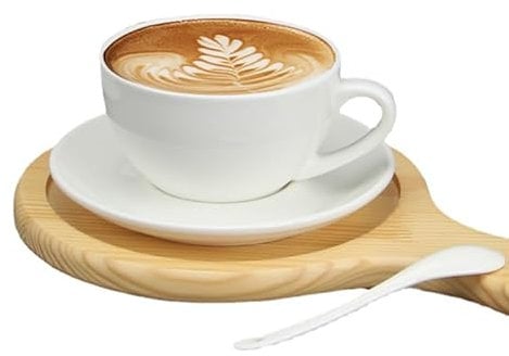 Remtavena European Ceramic Coffee Cup Set with Saucer and Spoon Simple Latte Art Cappuccino Mocha Cup and Saucer (L 320ml with Saucer,Spoon)