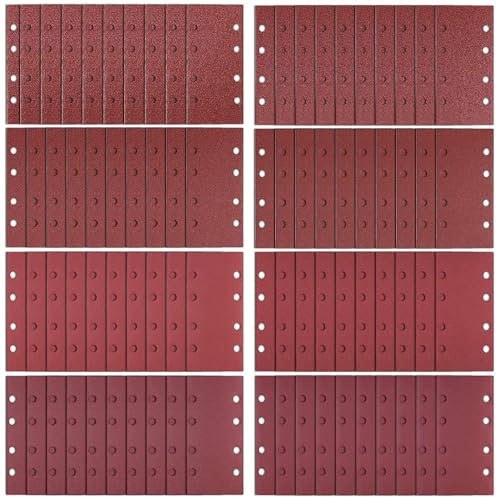 80 Stück Schleifpapier set, 93 x 185 mm Schleifpapier für Schwingschleifer,10 x Körnung P40, 60, 80, 120, 180, 240, 320, 400 schleifpapier für Präzises Schleifen und Oberflächenbearbeitung