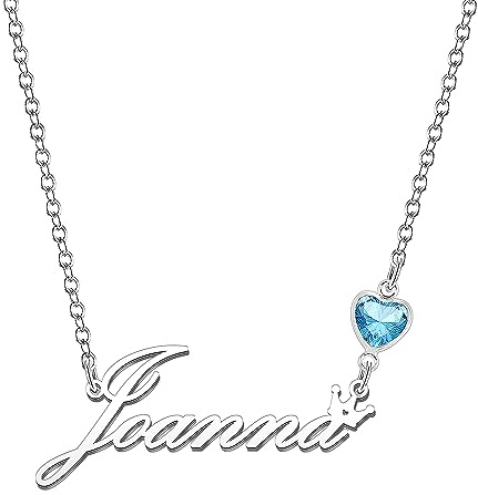 Kraven Damen Kette mit Namen Blauer Geburtsstein-Anhänger Halskette Namenskette Geschenk Personalisiert Damenkette Buchstaben Kette Geschenkidee für Frauen Teenager Mädchen Tochter