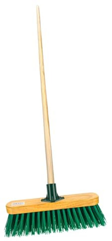 HOMESHOPA Outdoor Broom Head with Wooden Handle, Stiff PVC Bristle Broom, Heavy Duty Floor Sweeping Yard Brush for Garden Decking Pathways Driveways Warehouse & Garage