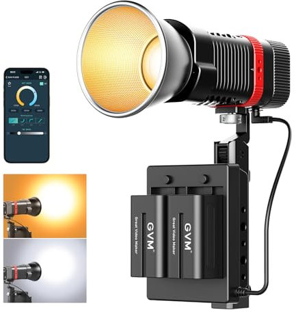 GVM PL60B 60 W Videoleuchte für COB-Studio-Beleuchtung, tragbare Beleuchtung für Aufnahme, LED-Videobeleuchtung, tragbar, für den Außenbereich, Projektor für App-Steuerung