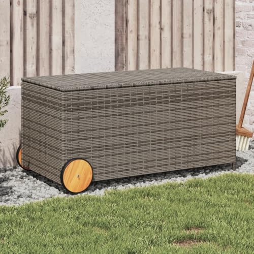 CIADAZ Gartentruhe mit Rollen Grau 190L Poly Rattan, Gartenschrank, Gartenbox, Paketbox, Auflagenbox, Balkonschrank, Gartenkiste, Aufbewahrungsbox Outdoor, Kissenbox - 365326