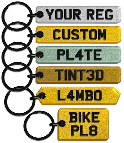 Pixly® Personalised Custom Licence Plate Keychain, Mini UK Number Plate Keyring, Name Key Chain, Motorbike Hex Car Registration Key Ring, Gift Private Reg Fob, Gift for Him Her (Custom Plate)
