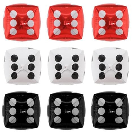 Finypa Würfelballon, 30,5 cm, Würfel-Folienballon, aufblasbarer Würfel, 4D-Aluminium-Mylar-Ballon für Spieleabend, Las Vegas, Geburtstag, Abschlussfeier, Abschlussball, Partyzubehör