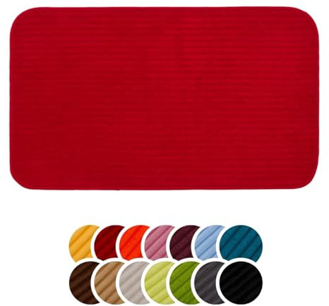 liebling Badteppich mit Anti-Rutsch-Beschichtung aus PVC Noppen, Cord-Optik, 100% Polyester, Serie Potsdam, 70 x 120 cm, 30 Grad waschbar, Fußbodenheizung geeignet, Farbe: Bordeaux