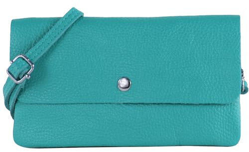 modamoda de - T257 - Echtleder Umhängetasche Small made in Italy, Farbe:Türkisblau