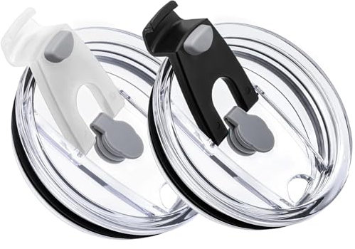 20 oz Tumbler Lids, 2 Pack Spillproof Splash Resistant Lid for Yeti,Beast,Juro,Ozark Trail,Atlin,Coffee Mug and More Cooler Cup,Covers for 20 Ounce Tumbler (Black+White, 20 OZ)